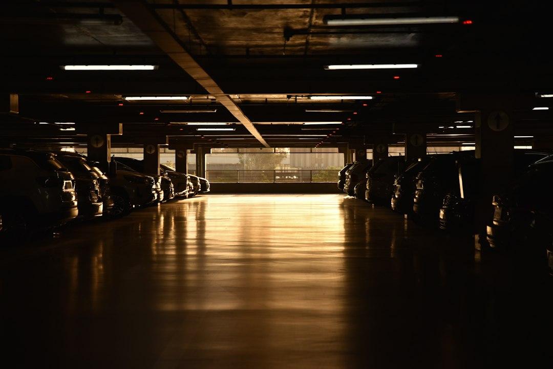Cars stored inside a parking garage